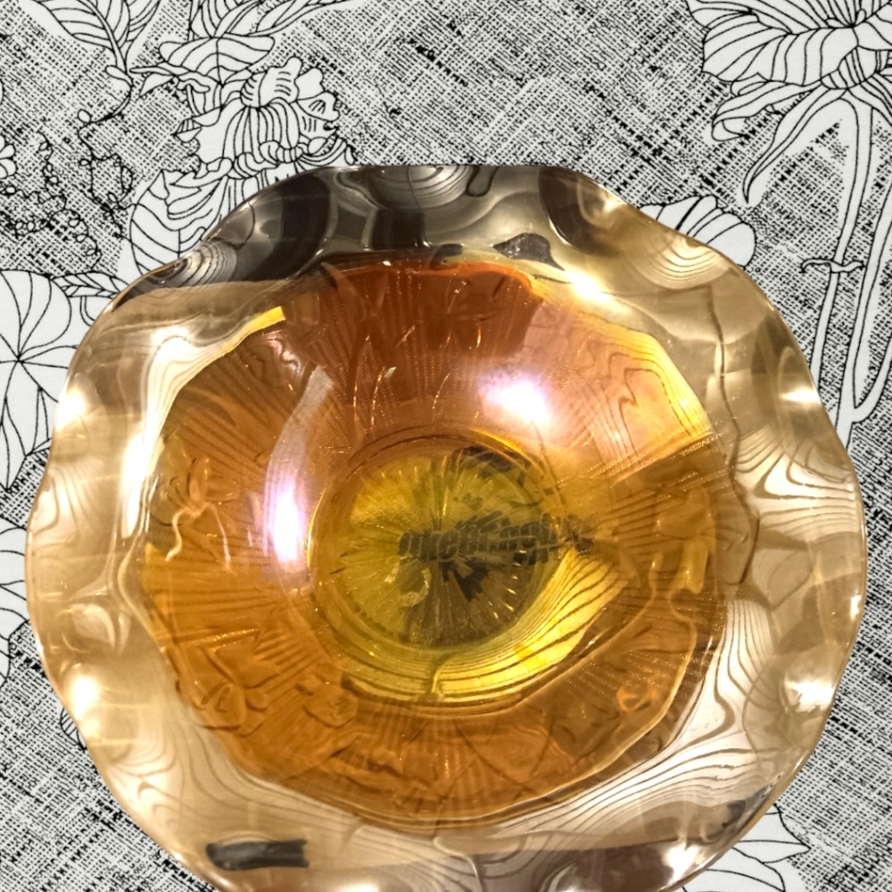 Vintage Jeanette Glass 1950's Carnival Glass Marigold Iridescent 12" Fruit Bowl